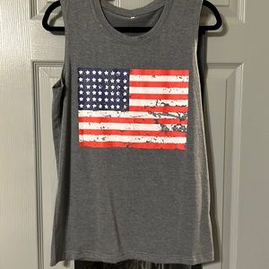 Women’s Distressed American Flag Tank Size Medium Grey New Without Tags
